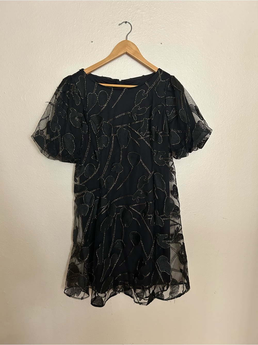 DKNY Black Floral Mesh Mini Dress
